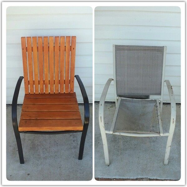It's easy to give new life to an old patio chair by adding wood .
