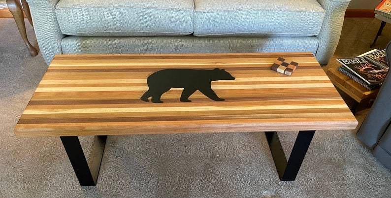 Butcher Block Style Coffee Table with U-shaped legs: 1 Bear .