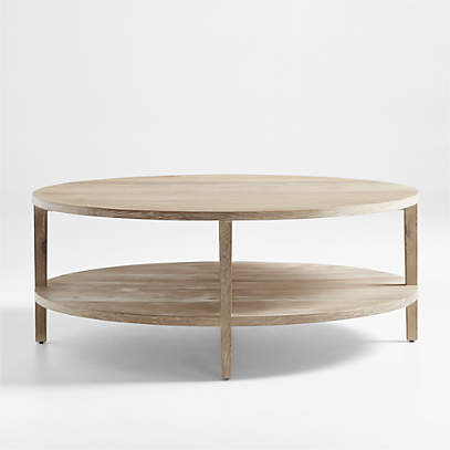 Clairemont 48" Round Natural Oak Wood Coffee Table with Shelf + .