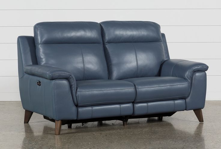Moana Blue Leather 70" Power Dual Reclining Loveseat with USB .