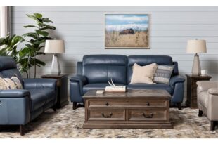 Moana Blue Leather 70" Power Dual Reclining Loveseat with USB .
