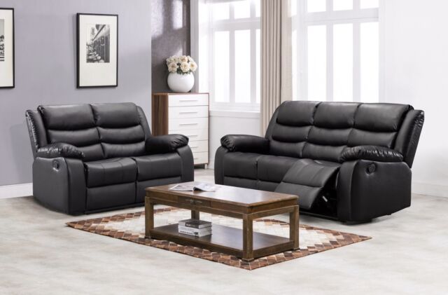 CHICAGO LEATHER SOFA LAZYBOY RECLINER SUITE BLACK BROWN GREY 3+2+1 .
