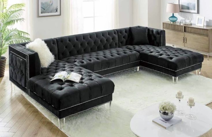 Velvet Imports V2069 Black Sectional Sofa 2069 | Modern sofa set .
