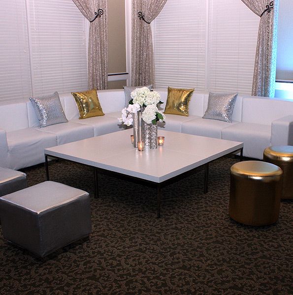Luxor modular seating with white Soho coffee tables, sparkling .