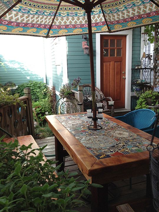 Reclaimed wood mosaic patio table - Abodeacious | Mosaic patio .