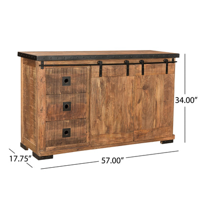 Phoebe Modern Industrial Mango Wood Sideboard, Natural Finish and .