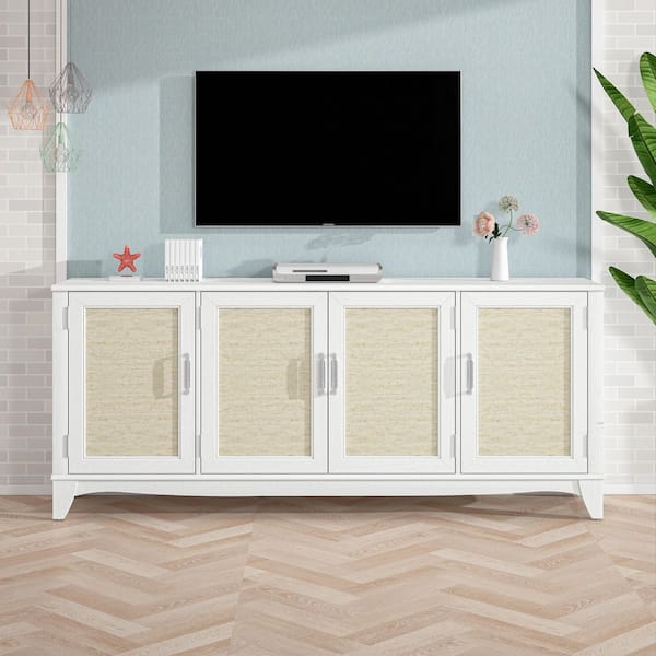 FESTIVO 70 in. White Oak Wood TV Stand for TVs up to 78 in .