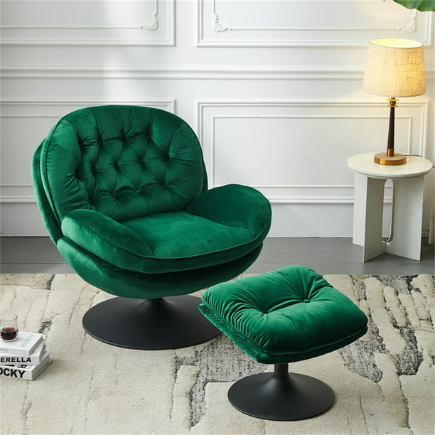 Swivel Accent Chair with Ottoman Set, Modern Velvet Tuft .