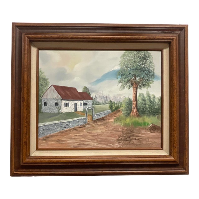 Vintage Impressionist Oil Painting English Country Home With Slate .