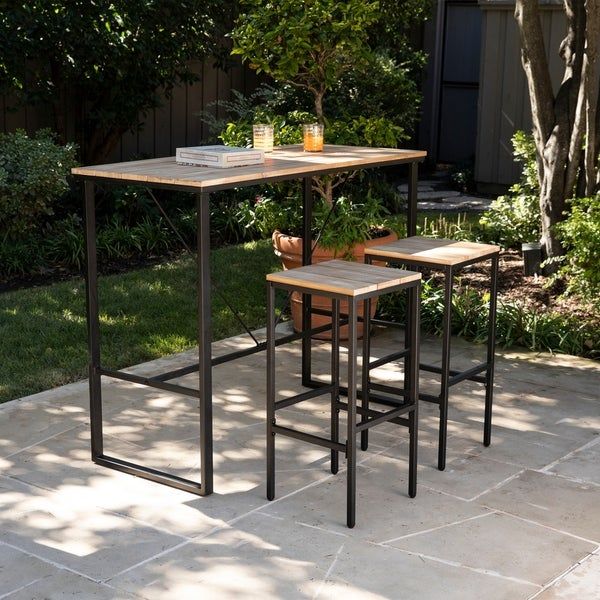 SEI Furniture Outdoor Patio Bar Height Table and Stools (Set of 3 .