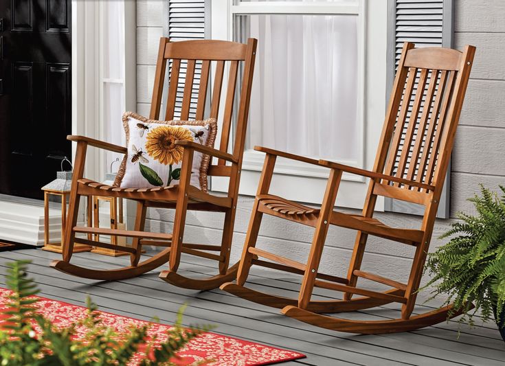 Mainstays Outdoor Wood Porch Rocking Chair, Natural Yellow Color .