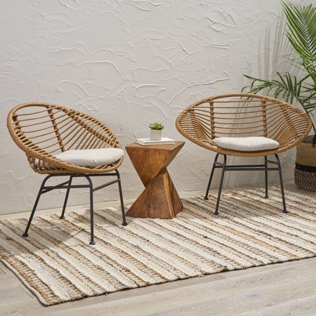 Noble House Anton Indoor Woven Wicker Chairs with Cushions, Set of .