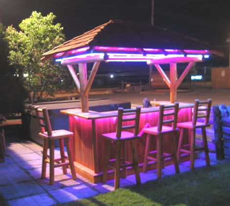 Tropical with lights | Backyard patio, Outdoor tiki bar, Patio b