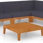 5 Piece Patio Lounge Set with Cushions Solid Acacia Wood | Patio .