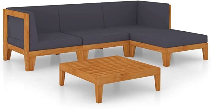 5 Piece Patio Lounge Set with Cushions Solid Acacia Wood | Patio .