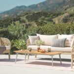 Washed Oak & Woven Polypropylene Fabric Outdoor Patio Set | Kotelu .