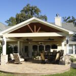 Patio cover with stamped concrete - Magnolia, TX. Back patio .