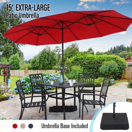 MF Studio 15ft Double-Sided Patio Umbrella with Base Large Outdoor .
