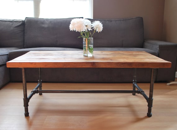 Harvest Wood Coffee Table With Steel Pipe Leg Base Standard - Et