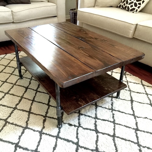 Steel and Pine Wood Coffee Table With Shelf Style 2 - Et