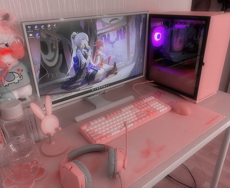pink gaming setup | Video game room design, Gaming room setup .