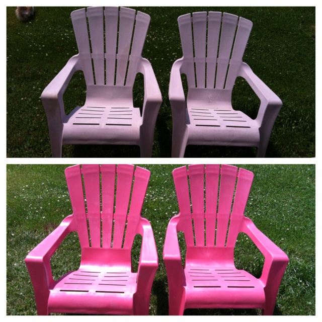 Plastic adirondack chairs found at the dump, washed really good .
