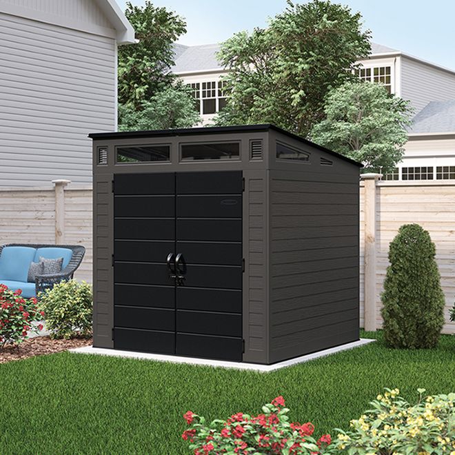 Suncast Garden Shed - 7' x 7' - Peppercorn and Tricorn Black .