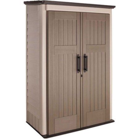 Rubbermaid Outdoor Large Compact Vertical Storage Shed, Beige, 4 .