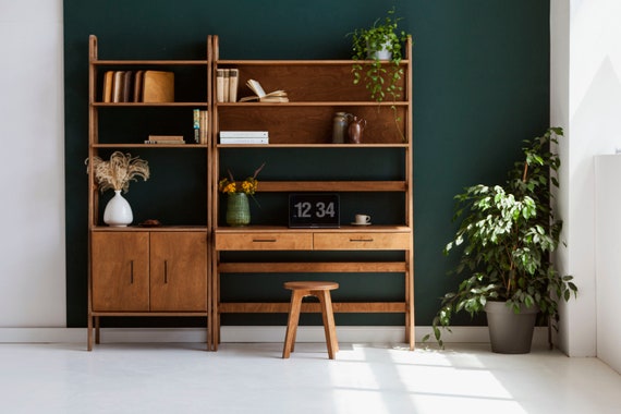 Buy Handmade Furniture Wall Unit Desk Walnut Bookcase Mid Online .