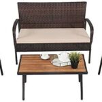 4PCS Patio Rattan Furniture Set Outdoor Conversation Set Coffee .