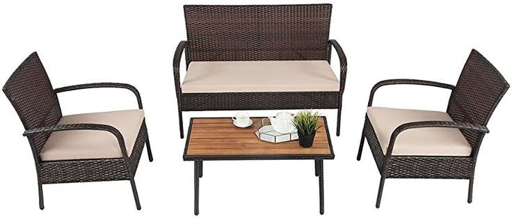 4PCS Patio Rattan Furniture Set Outdoor Conversation Set Coffee .