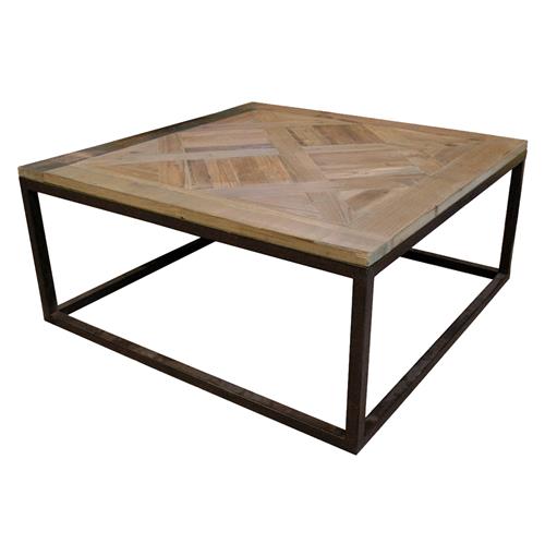 Gramercy Modern Rustic Reclaimed Parquet Wood Iron Square Coffee .