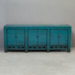 Late 20th Century Chinese Turquoise Blue Lacquered Sideboard .