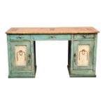 Antique Rustic Pine European Desk With Old Paint and Natural Top .