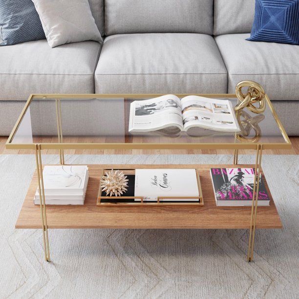 Nathan James Asher Mid-Century Rectangle Gold Coffee Table with .