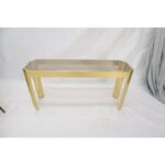 Concave Leg Brass and Glass Top Rectangular Console Sofa Table .