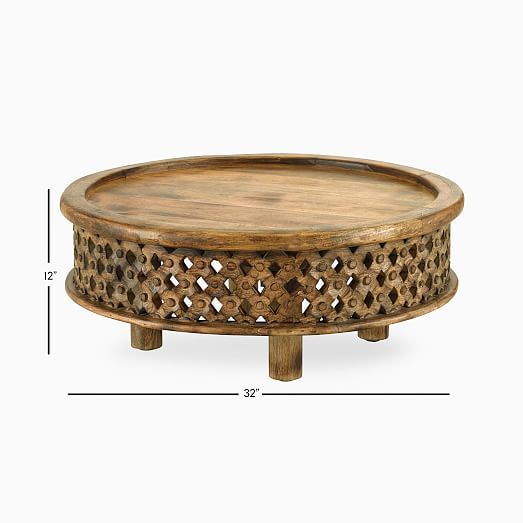 Carved Wood Coffee Table | Coffee table wood, Round wood coffee .