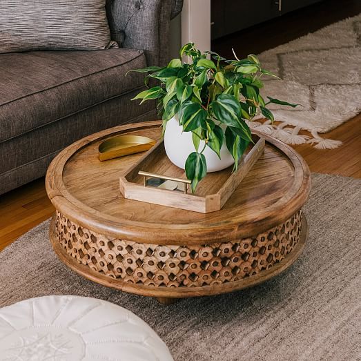 Carved Wood Coffee Table | west elm | Coffee table wood, Unique .