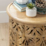 Kersey Carved Wood Round End Table, Natural - Walmart.c