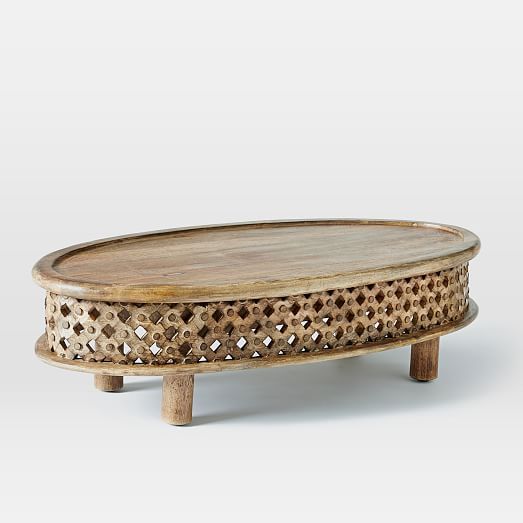 Carved Wood Ellipse Coffee Table - Natural | Coffee table, West .