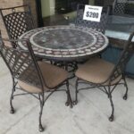 Item # 16711-2 Stone Top Round Patio Table w/ 4 Chairs On Casters .