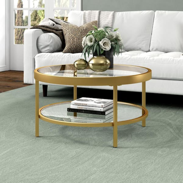 Meyer&Cross Alexis 32 in. Brass Round Glass Coffee Table with .