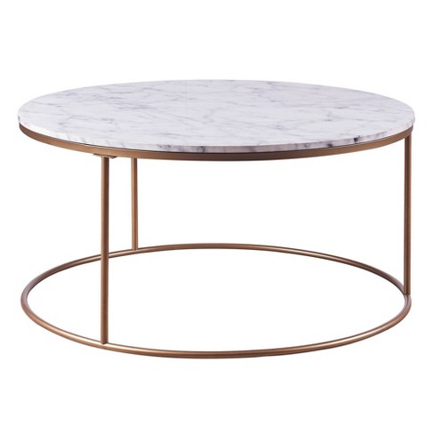 Marmo Round Coffee Table With Faux Marble Top Brass - Teamson Home .