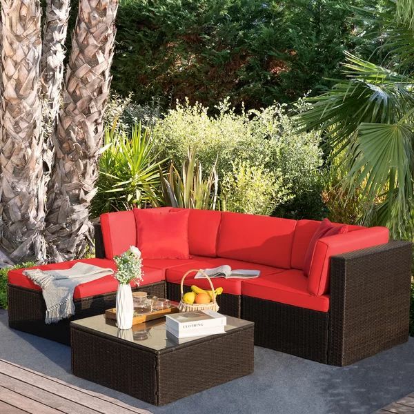 5 Piece Rattan Sectional Seating Group with Cushions | Outdoor .