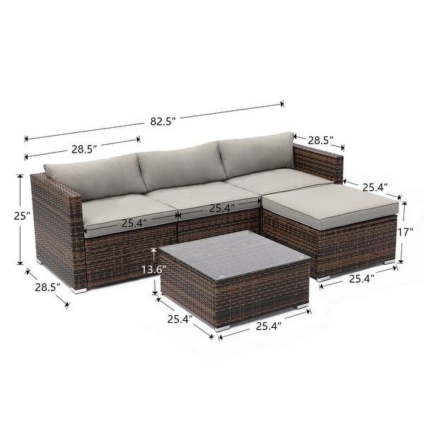 COSIEST 5-Piece Outdoor Patio Furniture Sectional Sofa Set With .