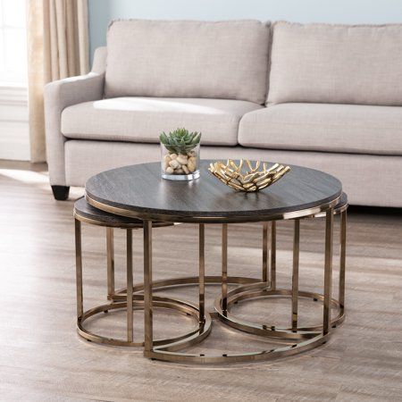 Ember Interiors Lokyle Metal and Wood Round Nesting Coffee Table .