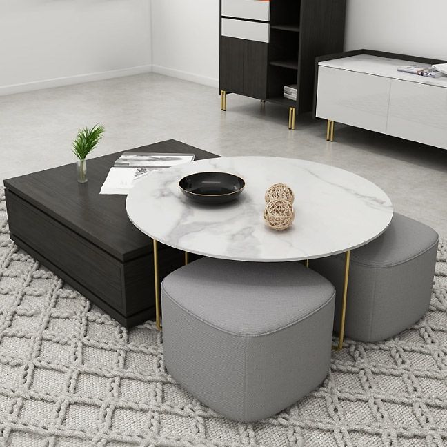 Round and Square Nesting Coffee Table Set with Ottomans and .