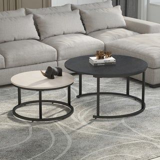 2 Round Nesting Table Set Circle Coffee Table with Storage Open .