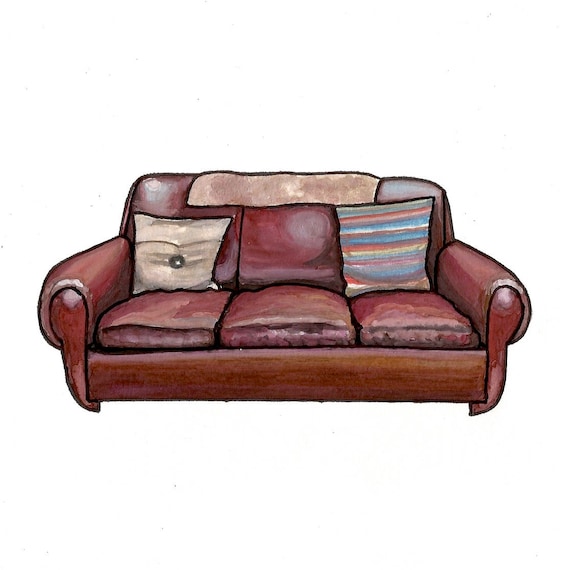 Sheldon's Couch Big Bang Theory Watercolor Print 5x7 - Et
