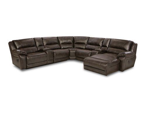 SIMMONS 50660 BLACKJACK BROWN LEATHER SECTIONAL SOFA RECLINER .